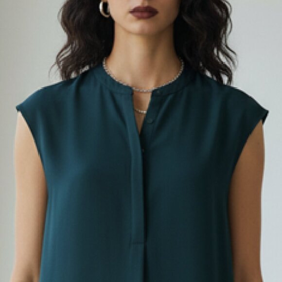 ARITZIA BABATON SHIFT DRESS CAP SLEEVE POCKETS BANDED COLLAR - TEAL - Picture 2 of 12